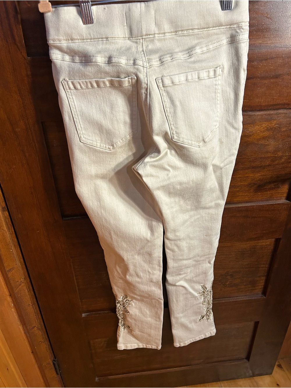 Cream Embroidered Women's Jeans in Petite - Picture 2 of 5